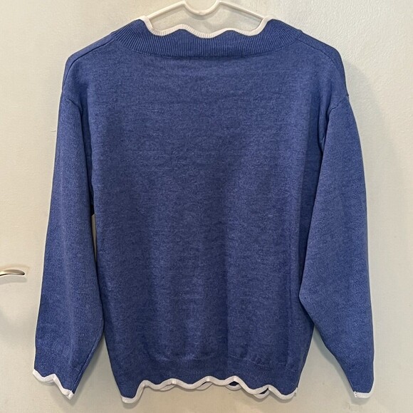 MISSLOOK Womens Blue Knitted Wool Pullover Sweater Scallop Hem Size Medium - Picture 4 of 10